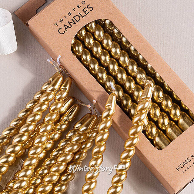 Свечи витые Precioso Vela 17 см, 10 шт, золотой металлик Koopman