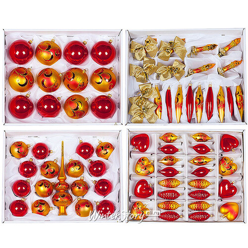 Набор стеклянных елочных игрушек Подарочный-1 красный, 86 игрушек Фабрика Елочка