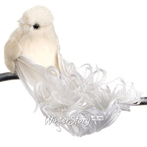 Елочная игрушка Птичка Изабелла 15 см бело-кремовая, клипса Goodwill