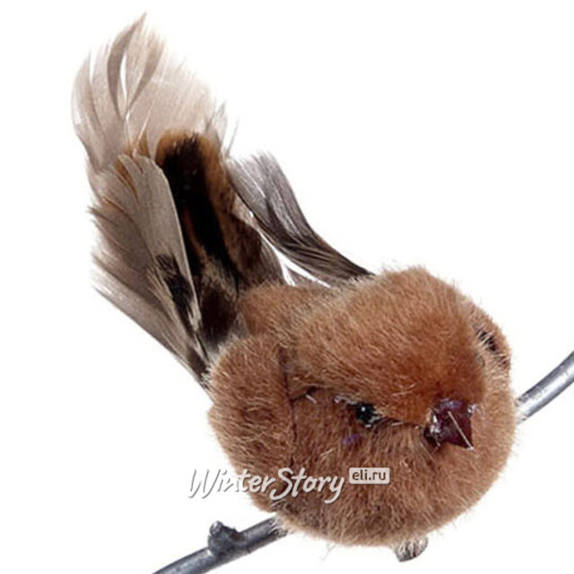 Елочная игрушка Птичка Изабелла 12 см светло-шоколадная, клипса Goodwill