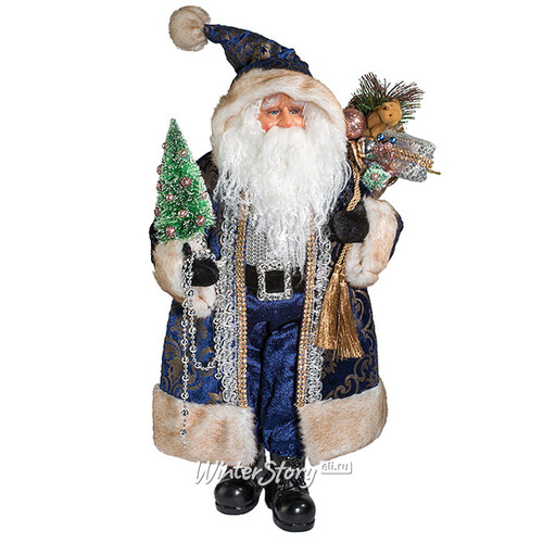 Дед Мороз в сине-золотой шубе с елкой и подарками 45 см Holiday Classics