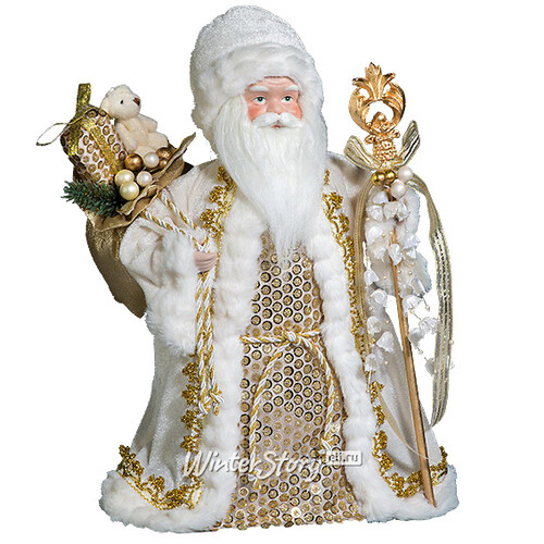 Дед Мороз в белой шубе с золотой вышивкой 30 см Holiday Classics