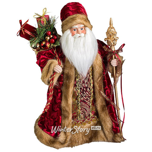 Дед Мороз в бордовой боярской шубе с золотым шитьем 40 см Holiday Classics