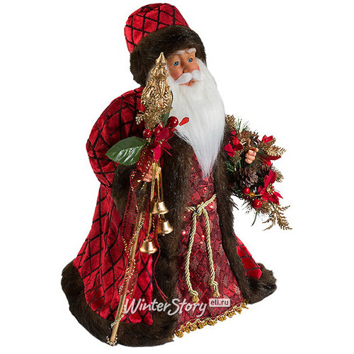 Дед Мороз в красной шубе с посохом и венком 45 см Holiday Classics