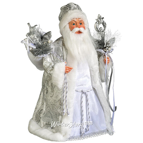 Дед Мороз в серебряной парчовой шубе 45 см Holiday Classics