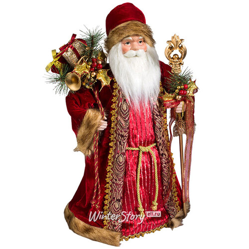 Дед Мороз в бордовой бархатной шубе и шелковом кафтане 60 см Holiday Classics