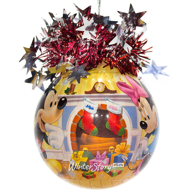 Пластиковый елочный шар Микки и Минни у камина 8.5 см MOROZCO