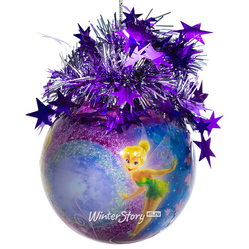 Пластиковый елочный шар Фея Динь-Динь 8.5 см фиолетовый MOROZCO