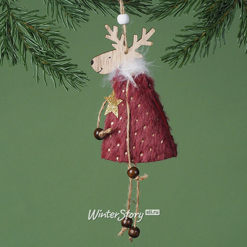 Елочное украшение Олень Нэсси в бордовой шубке 17 см, подвеска Due Esse Christmas