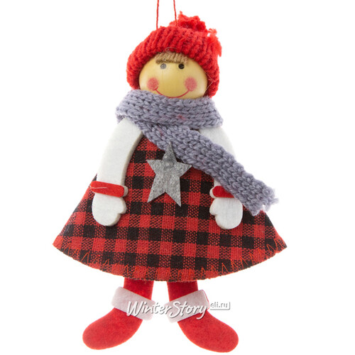 Елочная игрушка Девочка Тори в клетчатом платье 15 см, подвеска Due Esse Christmas
