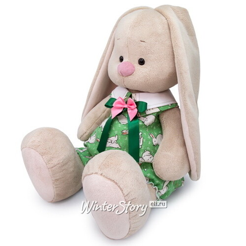 Мягкая игрушка Зайка Ми в зелёном комбинезоне с кроликами 34 см Budi Basa