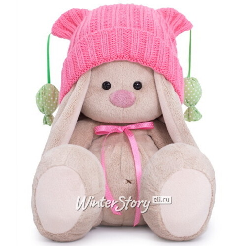 Мягкая игрушка Зайка Ми в розовой шапочке с помпонами 18 см коллекция Город Budi Basa