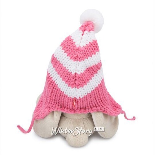 Мягкая игрушка Зайка Ми в полосатой розовой шапке 15 см коллекция Малыши Budi Basa