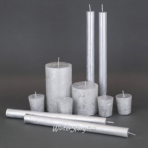 Высокие свечи Серебряный Металлик 25*2.2 см, 4 шт Kaemingk