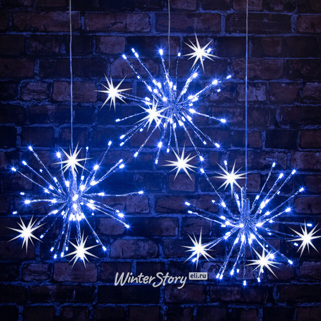 Светодиодный Ежик Legoled серебряный 30 см 3 шт синие лампы с холодным белым мерцанием, IP44 BEAUTY LED