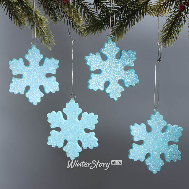 Елочная игрушка Снежинка Облако 10 см голубая, 4 шт, пеноплекс МанузинЪ