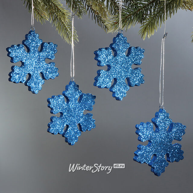 Елочная игрушка Снежинка Облако 10 см синяя, 4 шт, пеноплекс МанузинЪ