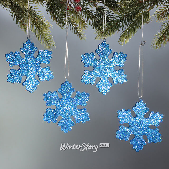 Елочная игрушка Снежинка Облако 10 см синяя, 4 шт, пеноплекс МанузинЪ