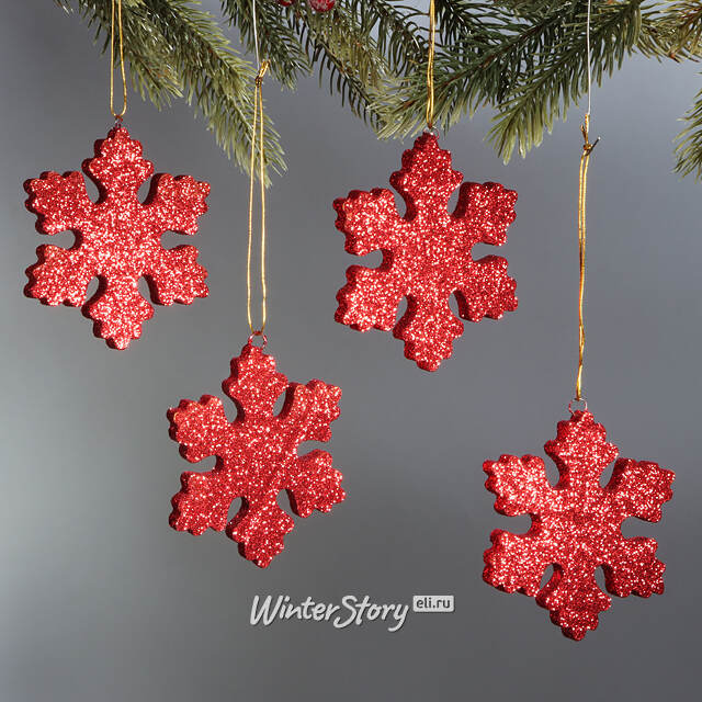 Елочная игрушка Снежинка Облако 10 см красная, 4 шт, пеноплекс МанузинЪ