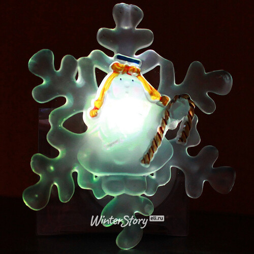 Светящееся украшение на присоске Снежинка с Ангелом 13 см, RGB на батарейке Snowhouse
