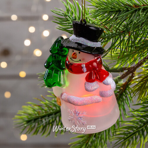 Светящаяся елочная игрушка Снеговик с Елочкой 10 см на батарейке, RGB, подвеска Snowhouse