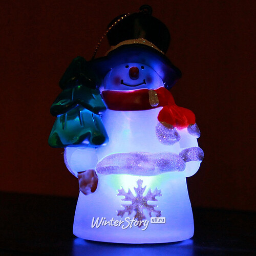 Светящаяся елочная игрушка Снеговик с Елочкой 10 см на батарейке, RGB, подвеска Snowhouse