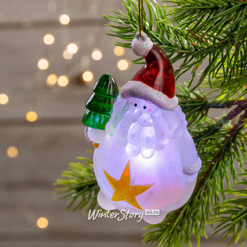 Светящаяся елочная игрушка Санта со Звездой 10 см на батарейке, RGB, подвеска Snowhouse