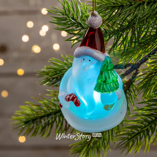 Светящаяся елочная игрушка Санта с Елочкой 10 см на батарейке, RGB, подвеска Snowhouse