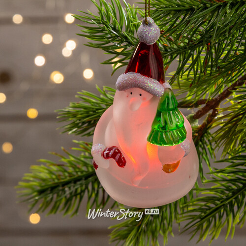 Светящаяся елочная игрушка Санта с Елочкой 10 см на батарейке, RGB, подвеска Snowhouse