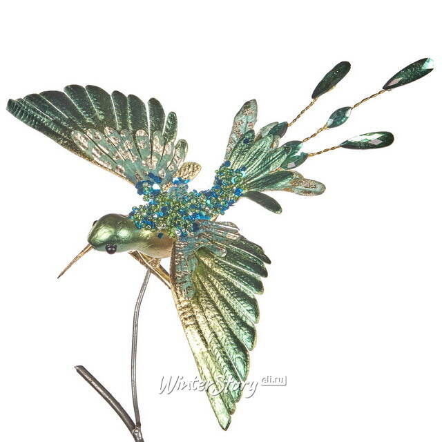 Елочная игрушка Птичка Колибри из Долины Рисальбо 20 см изумрудная, клипса Goodwill