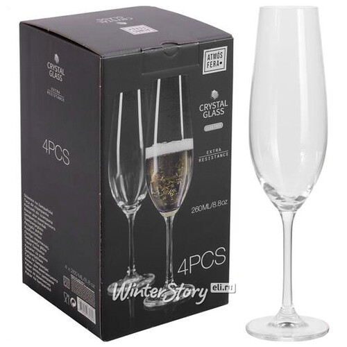 Набор бокалов для шампанского Во-ле-Виконт 4 шт, 260 мл, хрустальное стекло Koopman