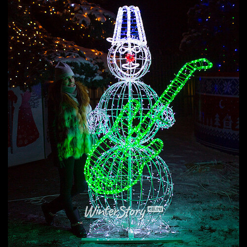 Светящийся Снеговик с гитарой уличный 210 см GREEN TREES