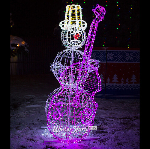 Светящийся Снеговик с виолончелью уличный 210 см GREEN TREES