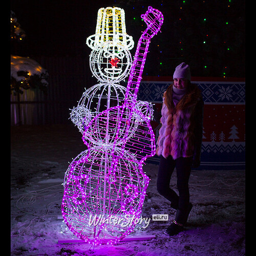 Светящийся Снеговик с виолончелью уличный 210 см GREEN TREES