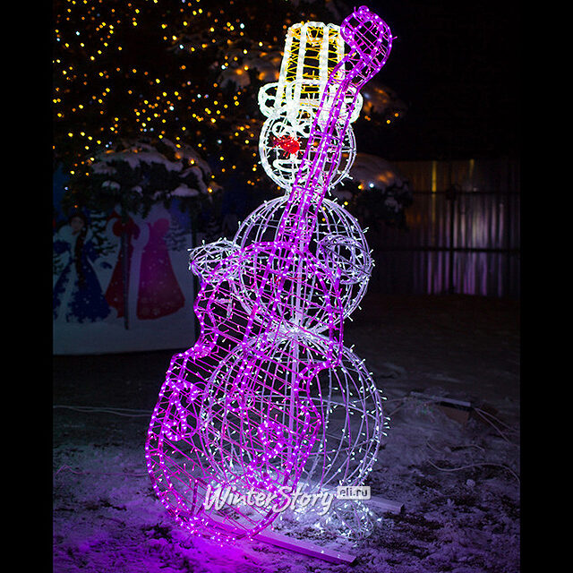 Светящийся Снеговик с виолончелью уличный 210 см GREEN TREES