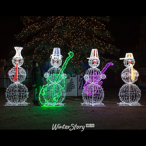 Светящиеся Снеговики-музыканты уличные 210 см, 4 шт GREEN TREES