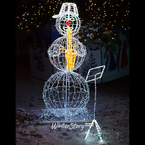 Светящийся Снеговик с саксофоном уличный 210 см GREEN TREES