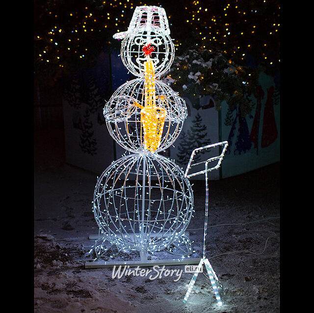 Светящийся Снеговик с саксофоном уличный 210 см GREEN TREES