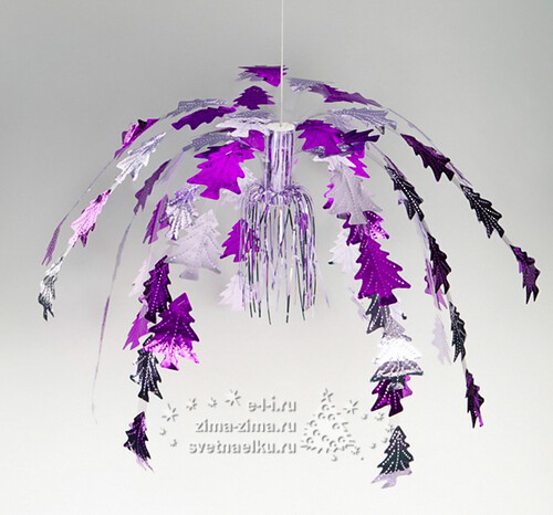 Подвесная композиция из фольги Фонтан-каскад - Елочки, 60 см, фиолетовый c серебром Holiday Classics