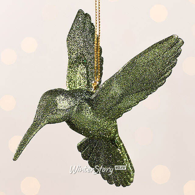 Елочная игрушка Колибри Shiny Green 10 см, подвеска Kurts Adler