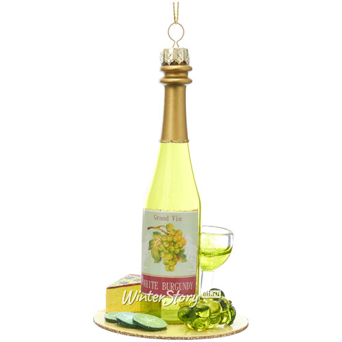 Стеклянная елочная игрушка Бутылка Вина - White Burgundy с закусками 13 см, подвеска Kurts Adler