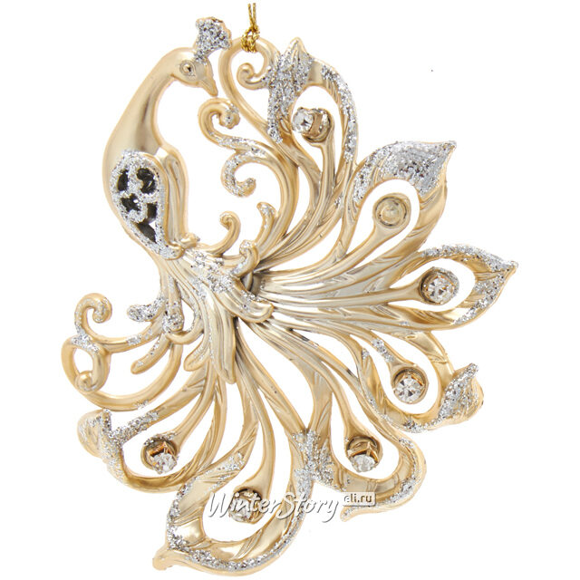 Елочная игрушка Драгоценный Павлин Леоне с золотым хвостом 15 см, подвеска Kurts Adler