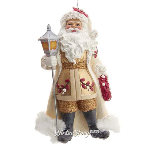 Елочная игрушка Санта Клаус в бежевом - Christmas Lantern 13 см, подвеска Kurts Adler