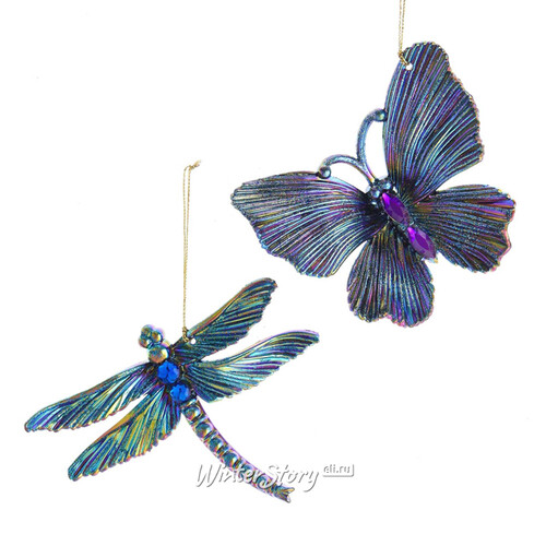 Набор елочных игрушек Бабочка и Стрекоза - Amore Pavone 10 см, 2 шт, подвеска Kurts Adler