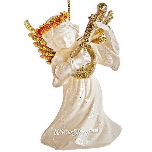 Елочная игрушка Ангелок с мандолиной 9 см, подвеска Kurts Adler
