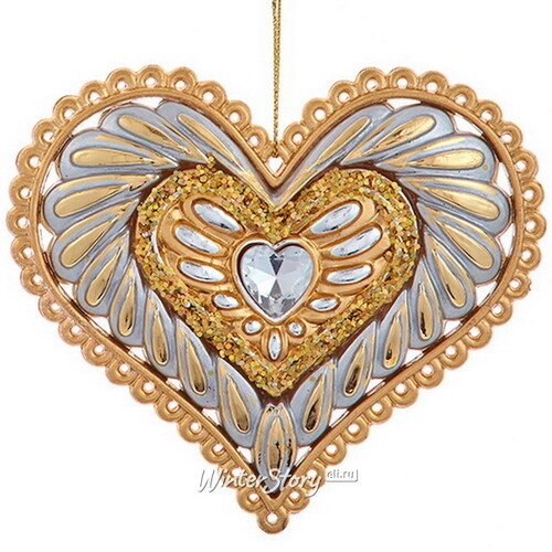 Елочная игрушка Smooth Ombre: Сердце 9 см золотое, подвеска Kurts Adler