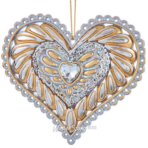 Елочная игрушка Smooth Ombre: Сердце 9 см серебряное, подвеска Kurts Adler