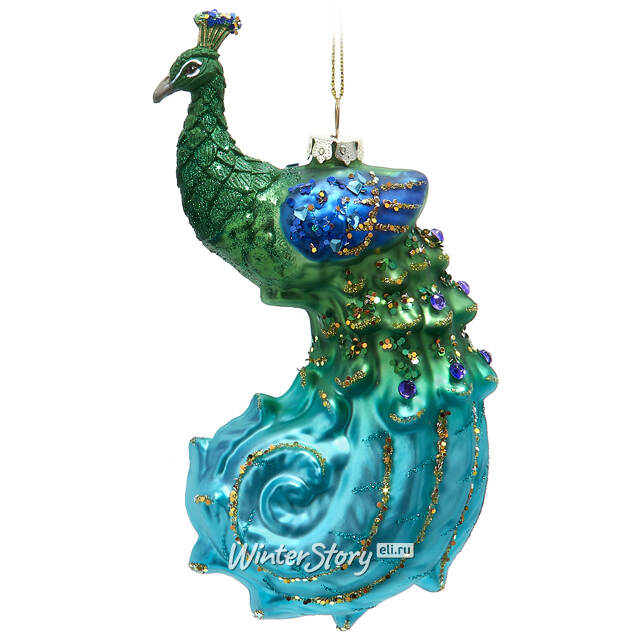 Стеклянная елочная игрушка Peacock Color - Павлин Кеннет 15 см Kurts Adler (Куртс Адлер)
