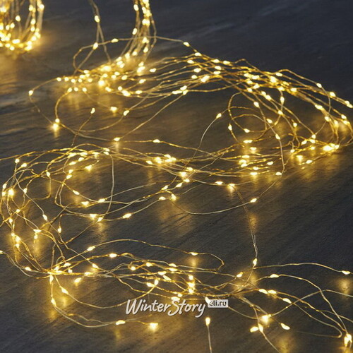 Гирлянда на елку 1 м Лучи Капельки Росы, 10 нитей, 100 экстра теплых белых мини LED ламп, золотая проволока, IP44 Koopman