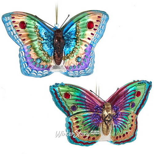 Стеклянная елочная игрушка Бабочка Papilio Blue 13 см, подвеска Kurts Adler